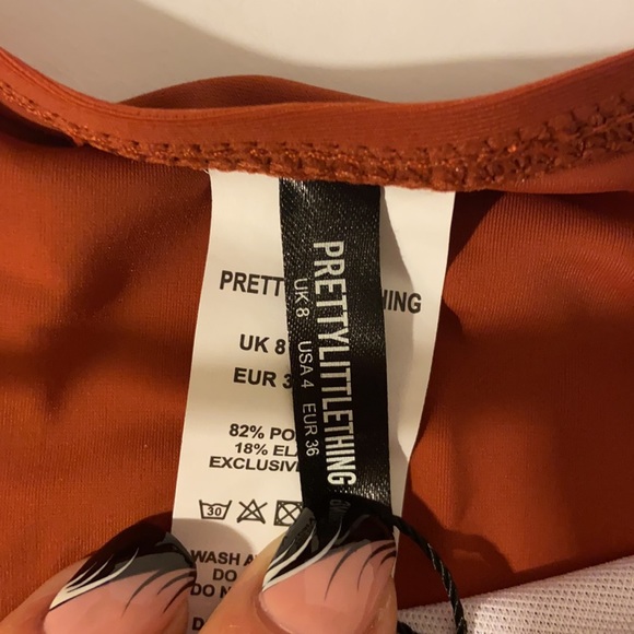 Pretty little thing brown high waisted bikini bottom size US 4 NWT - Picture 3 of 8